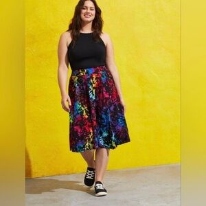 NET a-line rainbow skirt. MIDI length. Elastic back